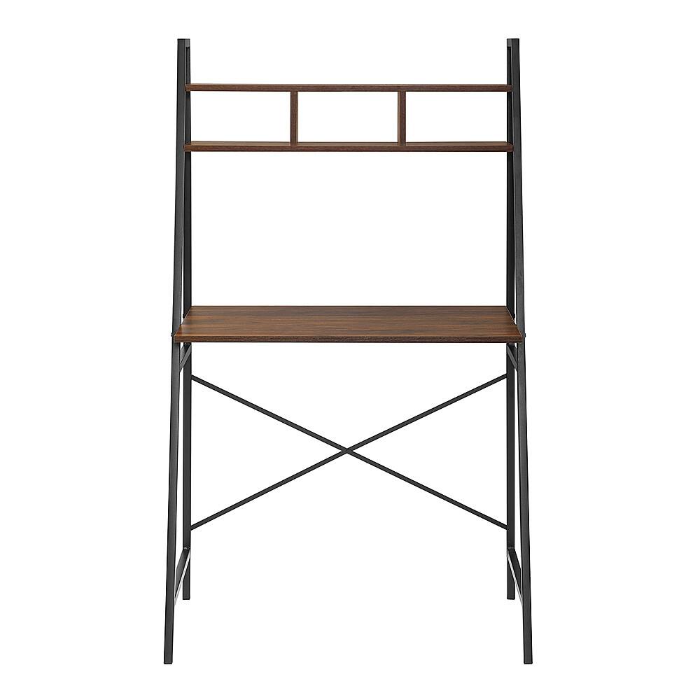 Front. Walker Edison - Mid Century Modern Ladder Computer Desk - Dark Walnut.