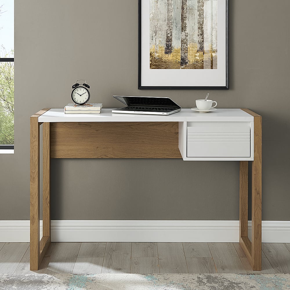 Alt View 11. Walker Edison - Modern Fluted Storage Drawer Wood Computer Desk - White.