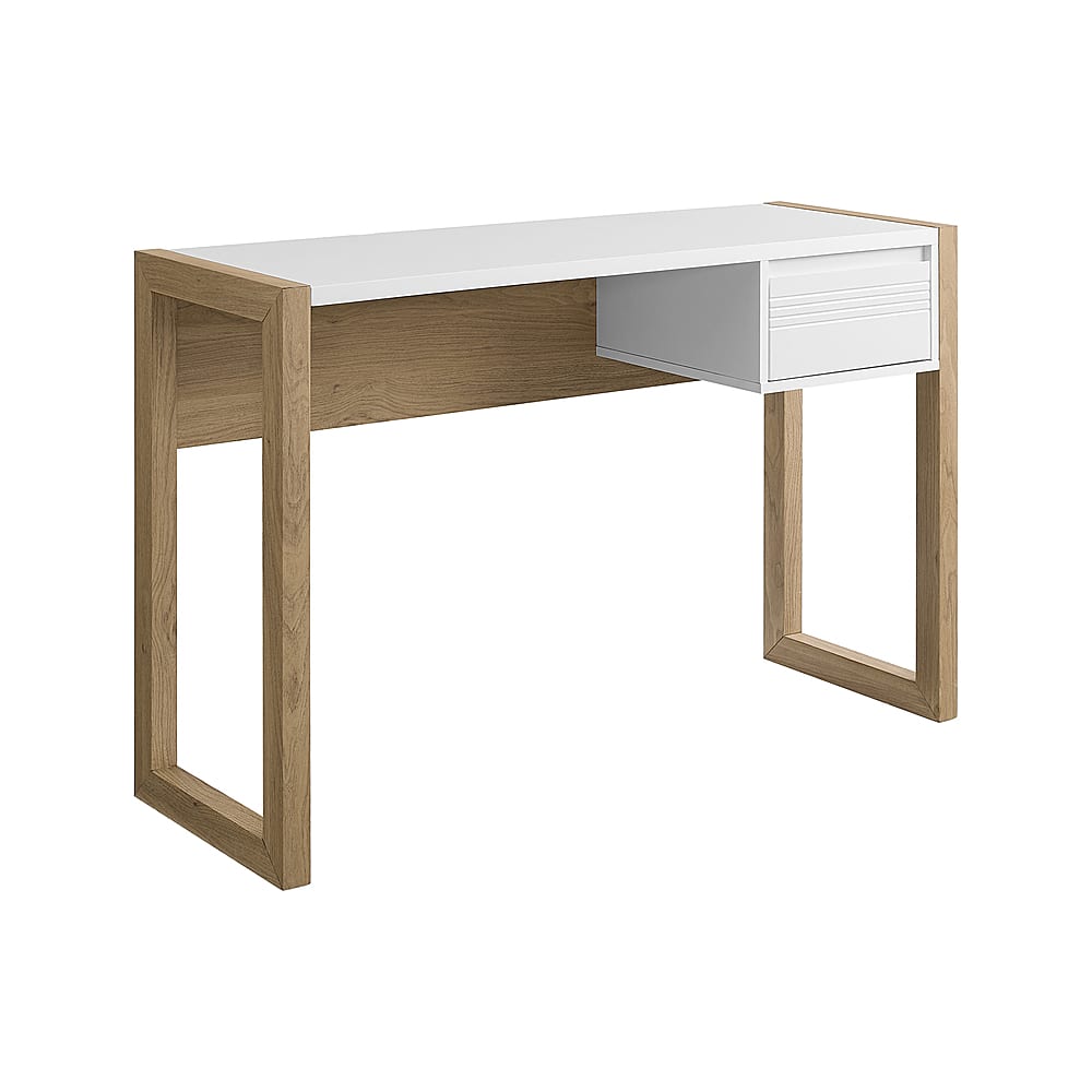 Left. Walker Edison - Modern Fluted Storage Drawer Wood Computer Desk - White.