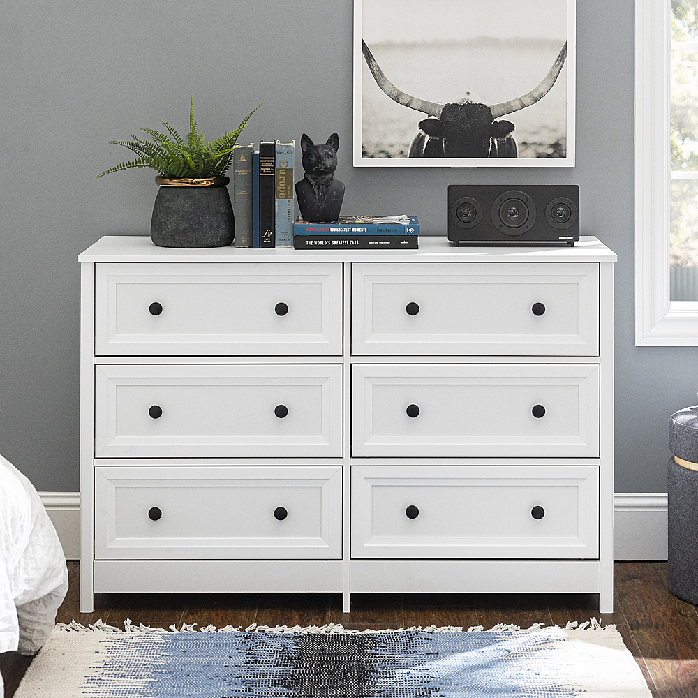 Best Buy Walker Edison 6 Drawer Groove Dresser Chest White BBR6GROVWH