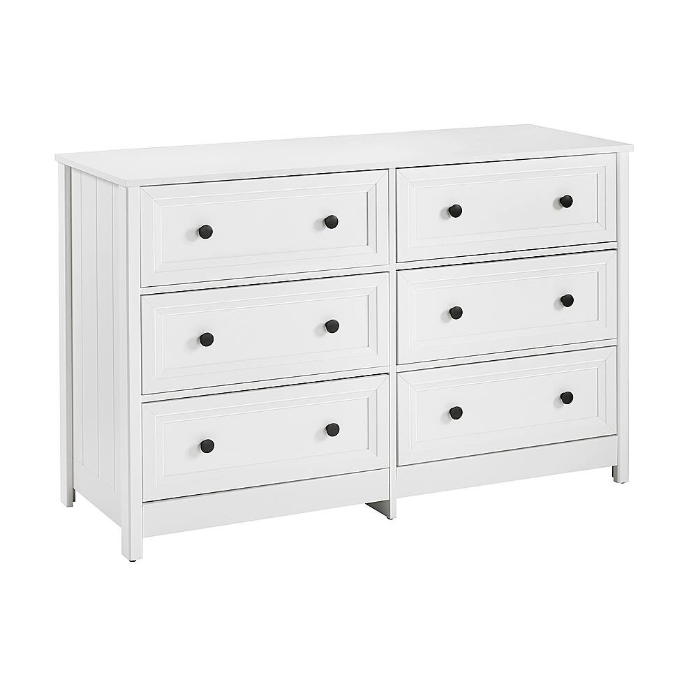 Left View: Walker Edison - 6 Drawer Groove Dresser Chest - White