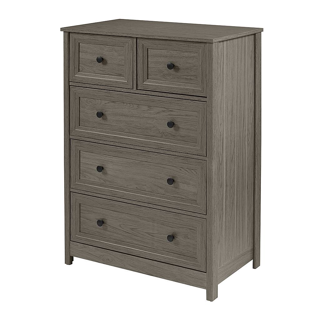 Angle View: Walker Edison - 5 Drawer Groove Dresser Chest - Slate Grey