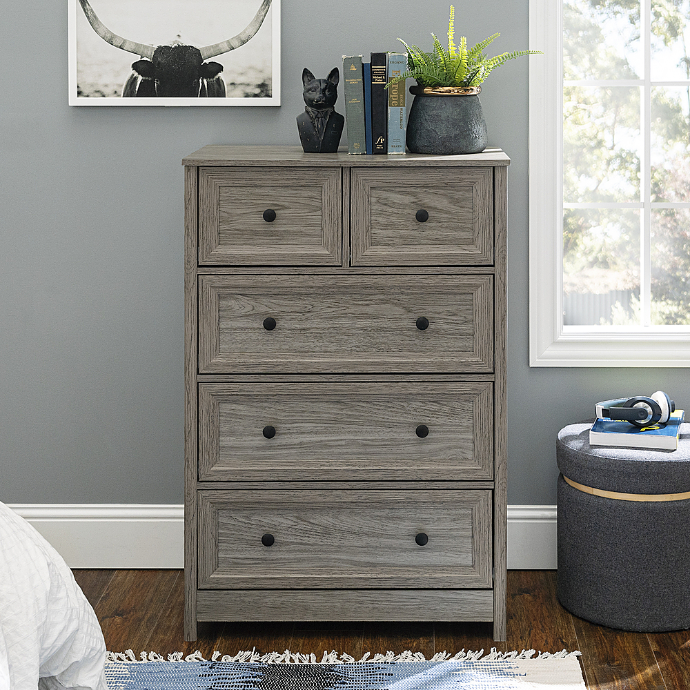 Best Buy: Walker Edison 5 Drawer Groove Dresser Chest Slate Grey BBR5GROVSG