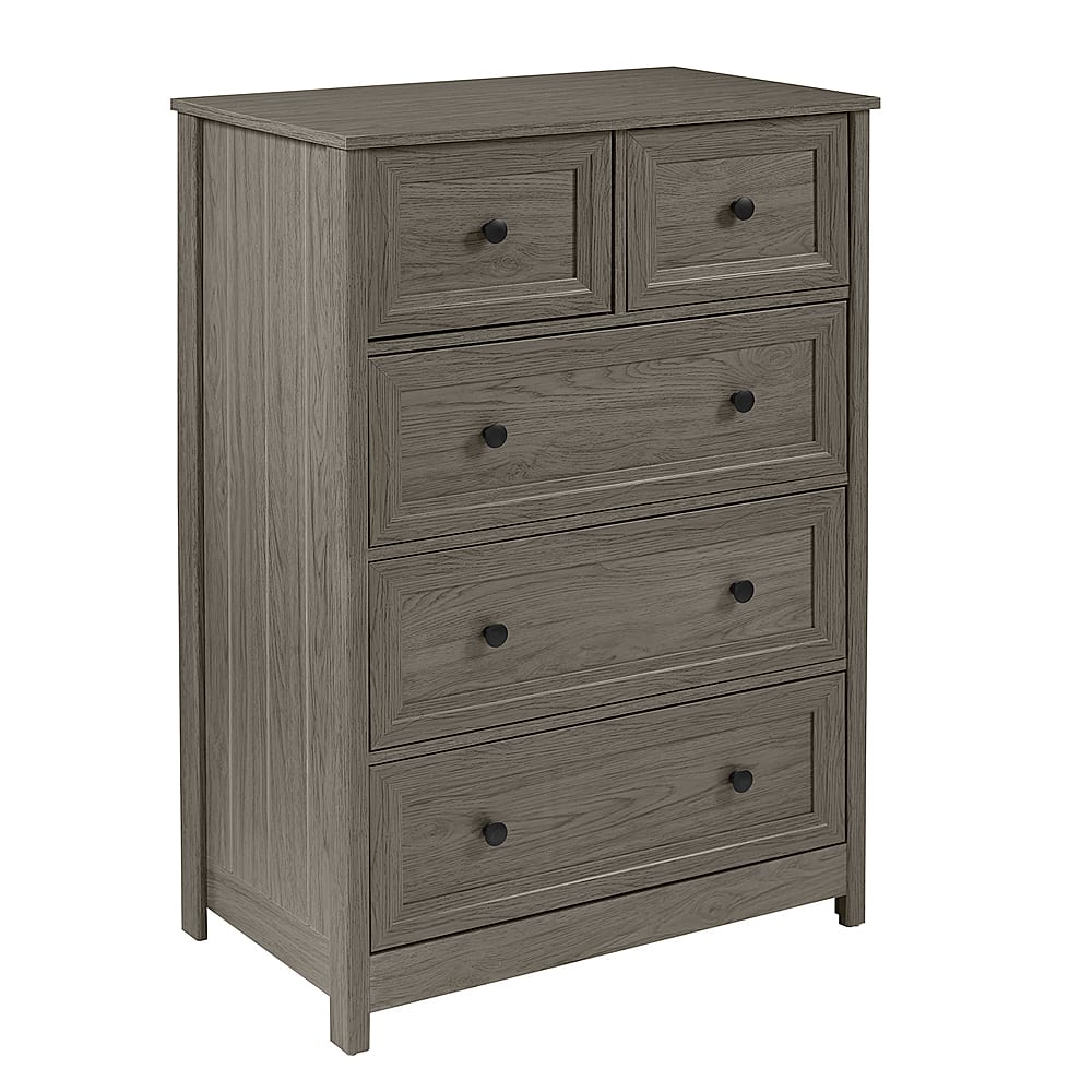 Left View: Walker Edison - 5 Drawer Groove Dresser Chest - Slate Grey