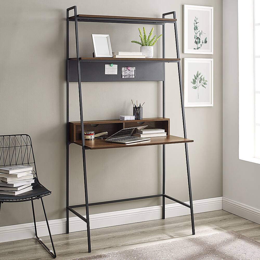 Walker Edison Modern Ladder Wood Computer Desk Dark Walnut BB36ARLODW