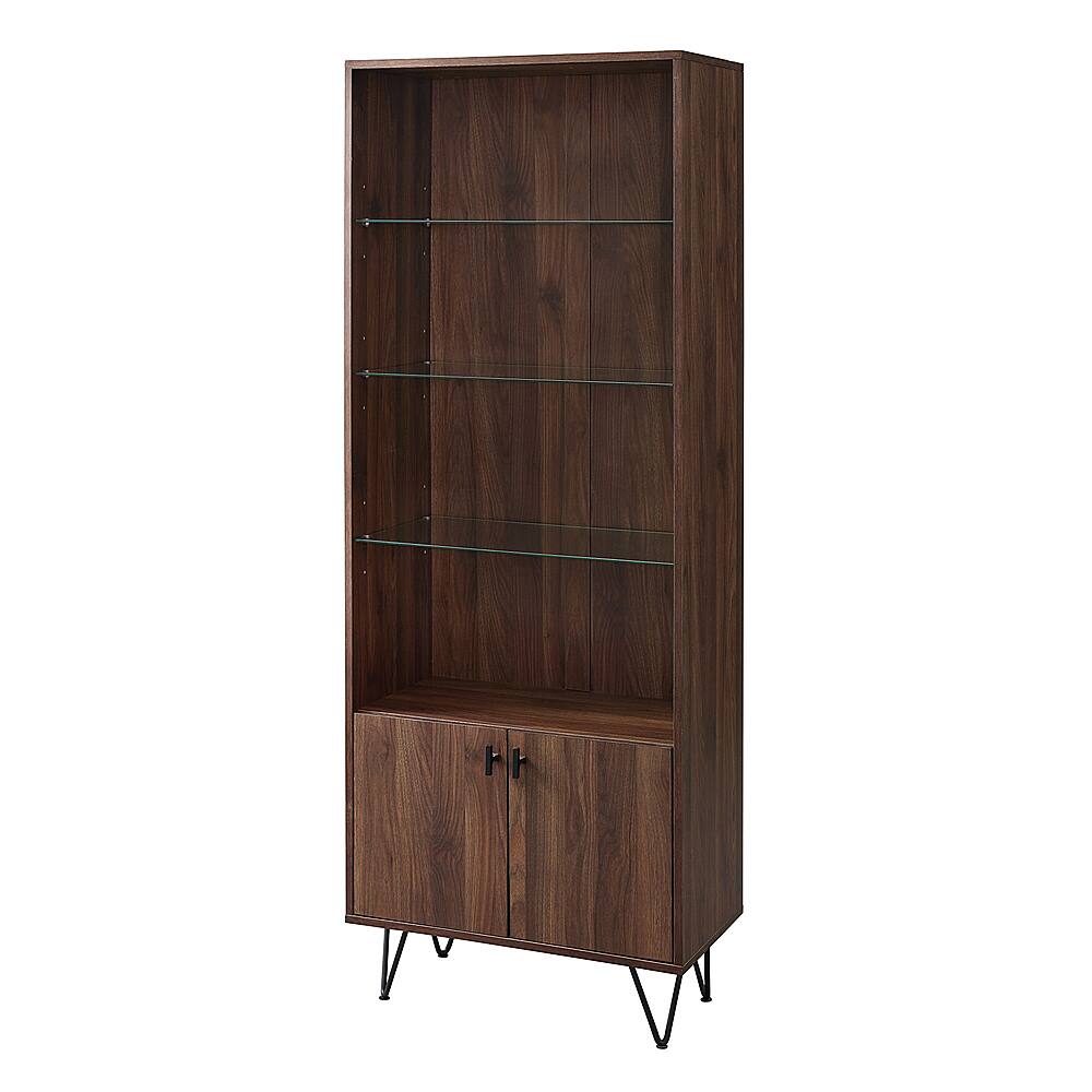 Angle View: Walker Edison - Mid Century Modern Hairpin Display Cabinet - Dark Walnut