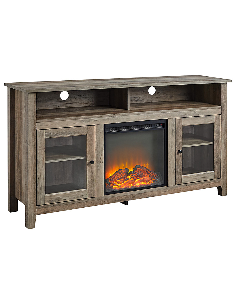 Angle View: Walker Edison - Modern Farmhouse Glass Door Fireplace TV Stand for Most TVs up to 65"-  Rustic Oak - Rustic Oak
