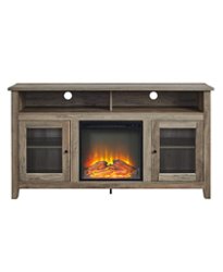 Walker Edison - 58" Tall Glass Two Door Soundbar Storage Fireplace TV Stand for Most TVs Up to 65" - Grey Wash - Front_Zoom