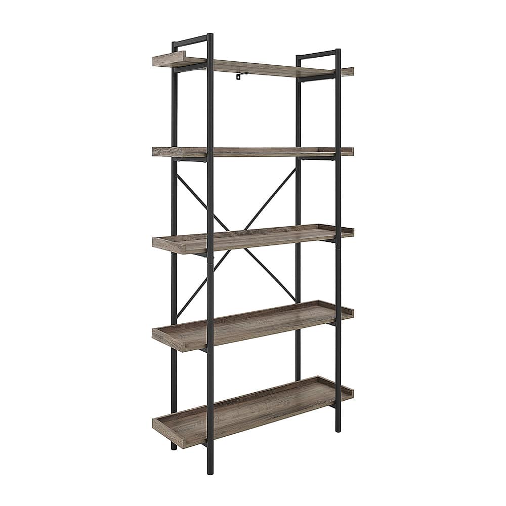 Angle View: Walker Edison - Urban Pipe 5-Shelf Bookcase - Grey Wash