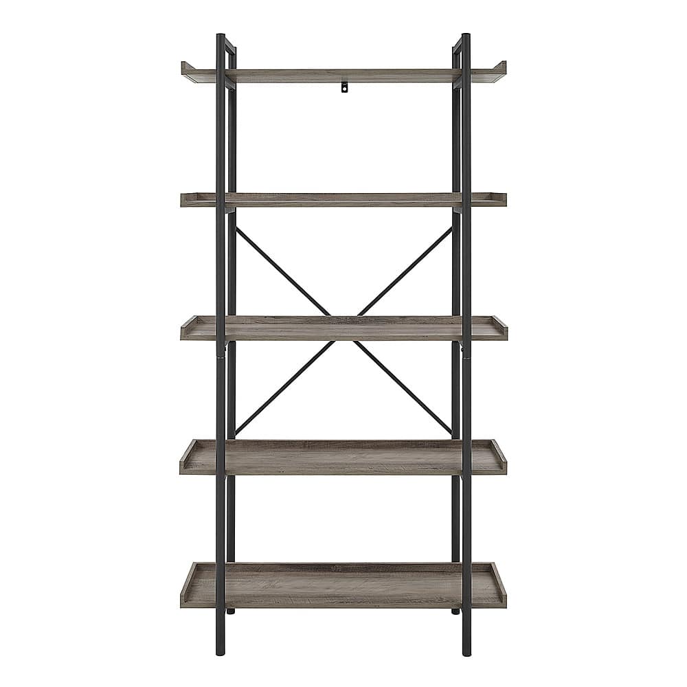 Front. Walker Edison - Urban Pipe 5-Shelf Bookcase - Grey Wash.