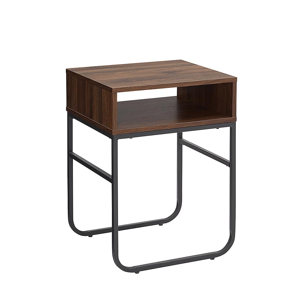 Left View: Walker Edison - 18" Curved Metal Leg Side Table - Dark Walnut