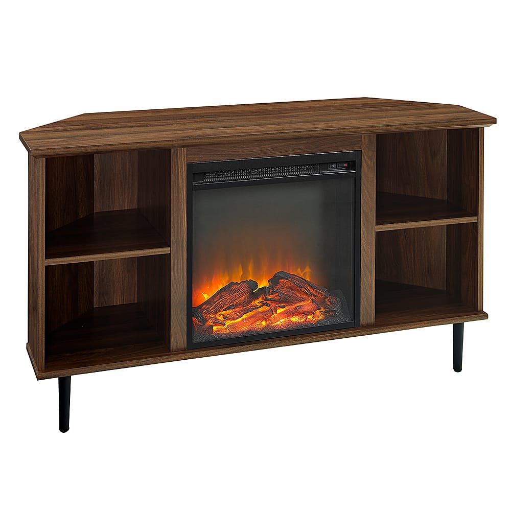 Angle View: Walker Edison - Modern Open Cubby Storage Corner Fireplace TV Stand for Most TVs up to 55" - Dark Walnut