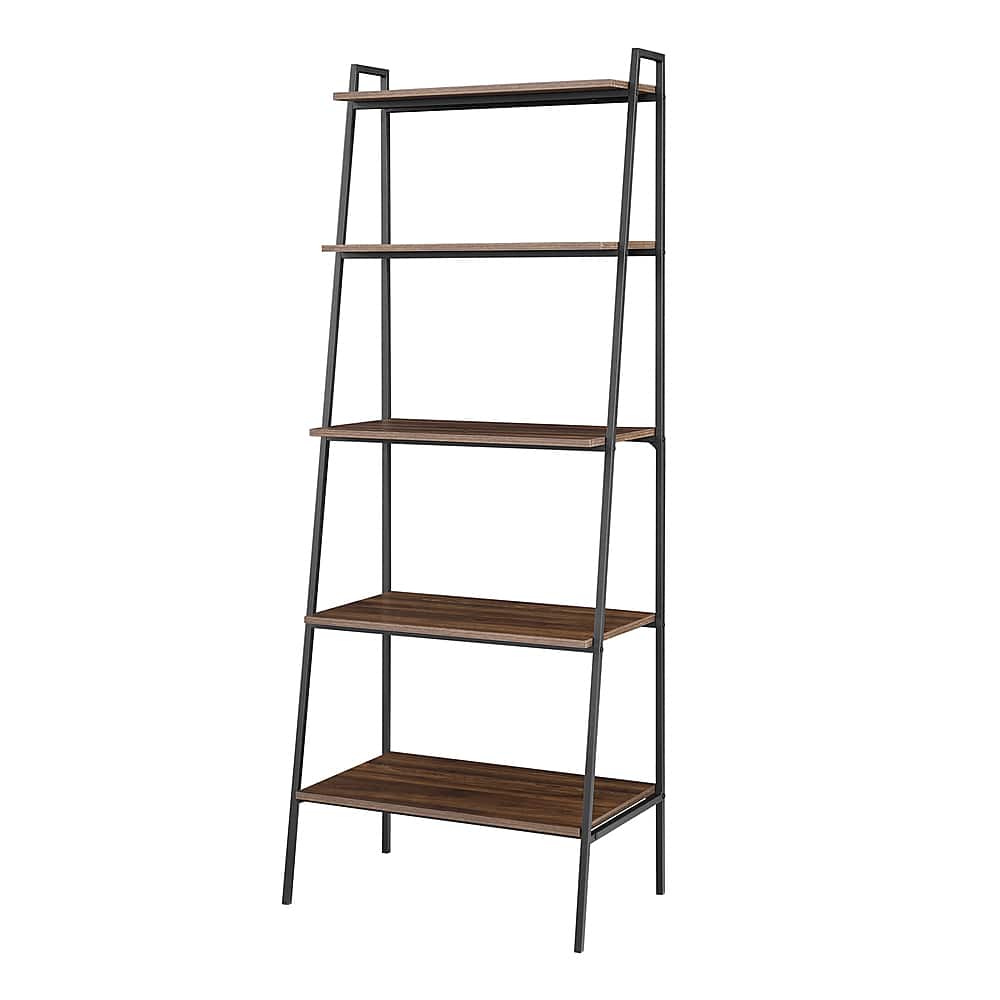Angle. Walker Edison - 72" Industrial Ladder 5-Shelf Bookcase - Dark Walnut.