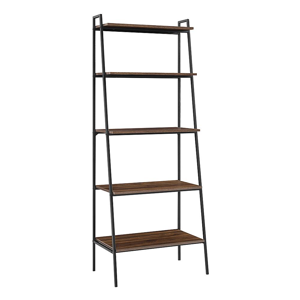 Left. Walker Edison - 72" Industrial Ladder 5-Shelf Bookcase - Dark Walnut.