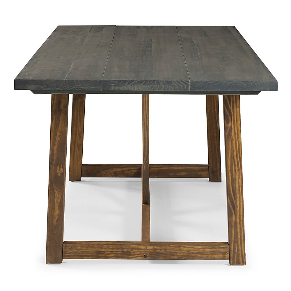 Left View: Walker Edison - 72" Farmhouse Trestle Solid Wood Dining Table - Gray