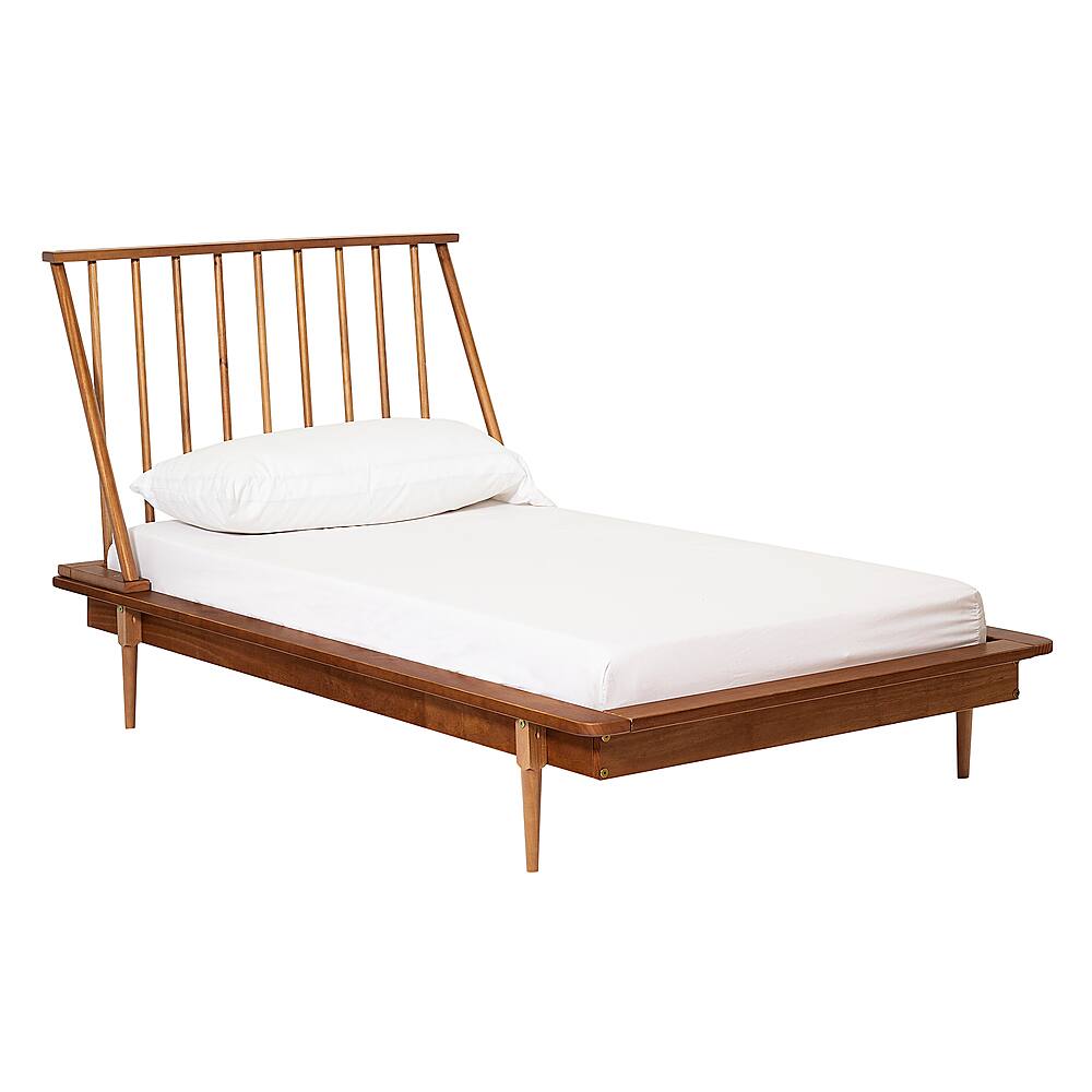 Angle. Walker Edison - Twin Mid Century Solid Wood Spindle Bed - Brown.