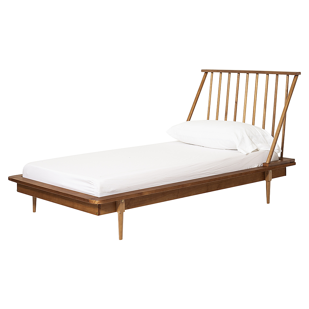 Left View: Walker Edison - Twin Mid Century Solid Wood Spindle Bed