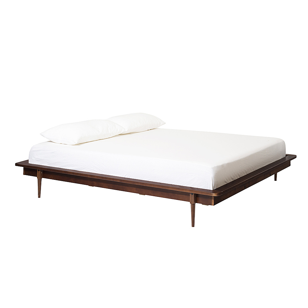 Left View: Walker Edison - King Mid Century Solid Wood Platform Bed - Walnut