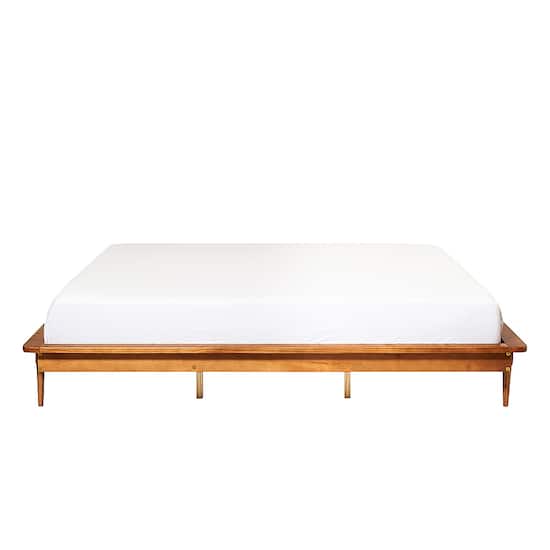 Walker Edison King Mid Century Solid Wood Platform Bed Caramel