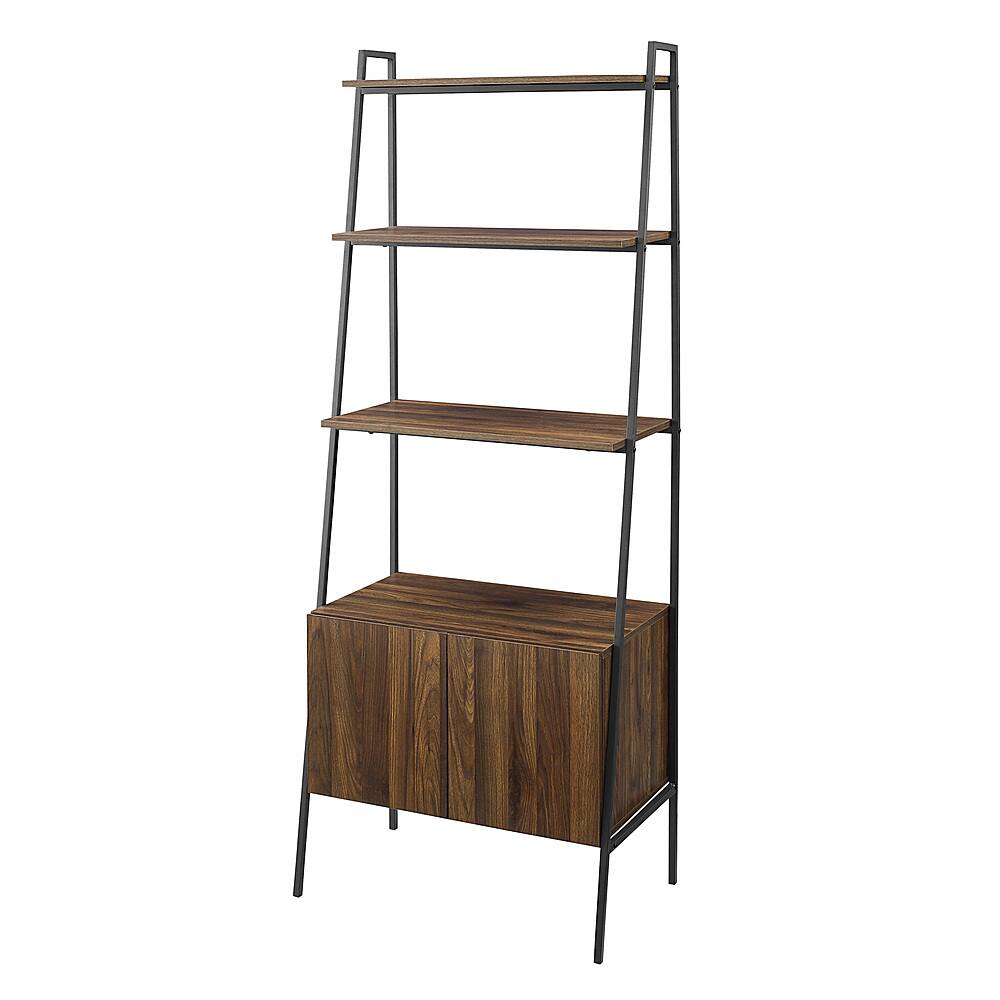Angle View: Walker Edison - 72" Idustrial Ladder 5-Shelf Storage Bookcase - Dark Walnut