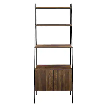 Front. Walker Edison - 72" Industrial Ladder 5-Shelf Storage Bookcase - Dark Walnut.