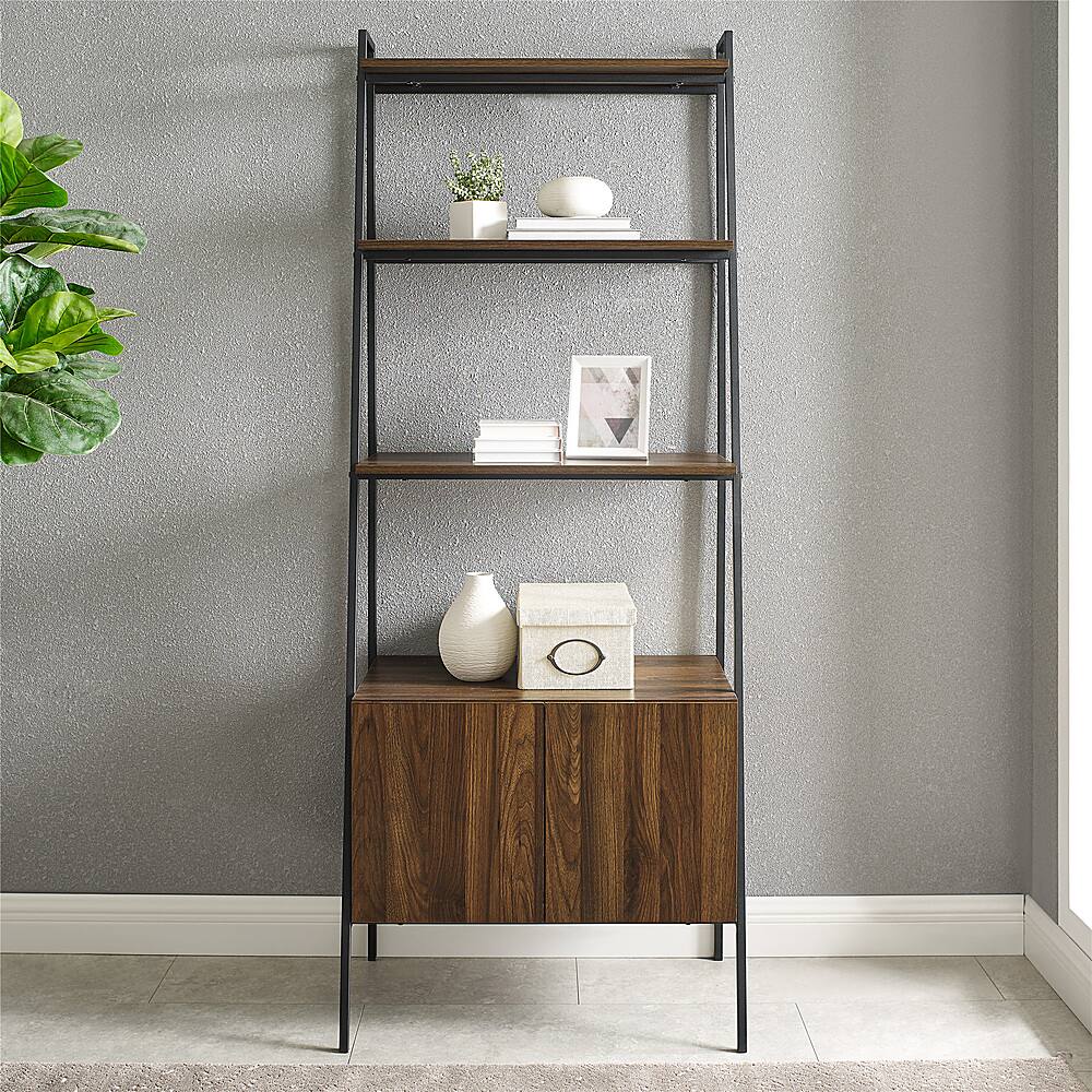 Alt View 11. Walker Edison - 72" Industrial Ladder 5-Shelf Storage Bookcase - Dark Walnut.