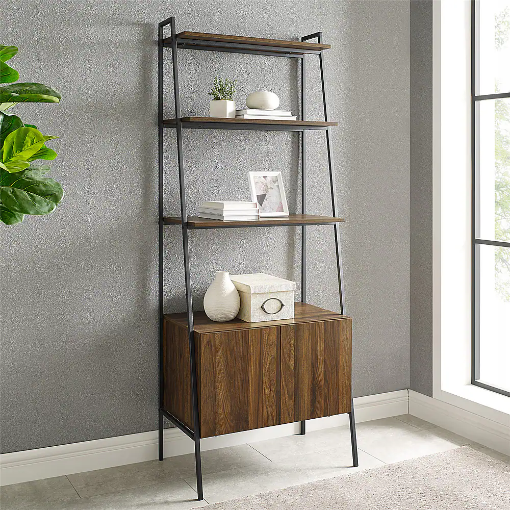 Alt View 12. Walker Edison - 72" Industrial Ladder 5-Shelf Storage Bookcase - Dark Walnut.