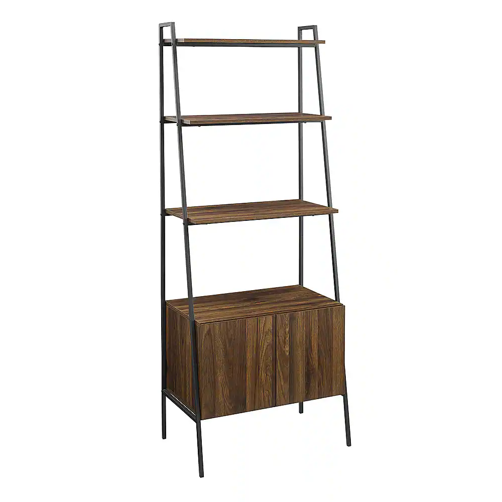 Left. Walker Edison - 72" Industrial Ladder 5-Shelf Storage Bookcase - Dark Walnut.