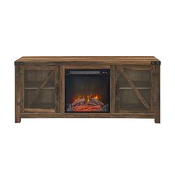 Walker Edison - Modern Farmhouse Glass Door Fireplace TV Stand for Most TVs up to 65"-  Rustic Oak - Rustic Oak - Front_Zoom