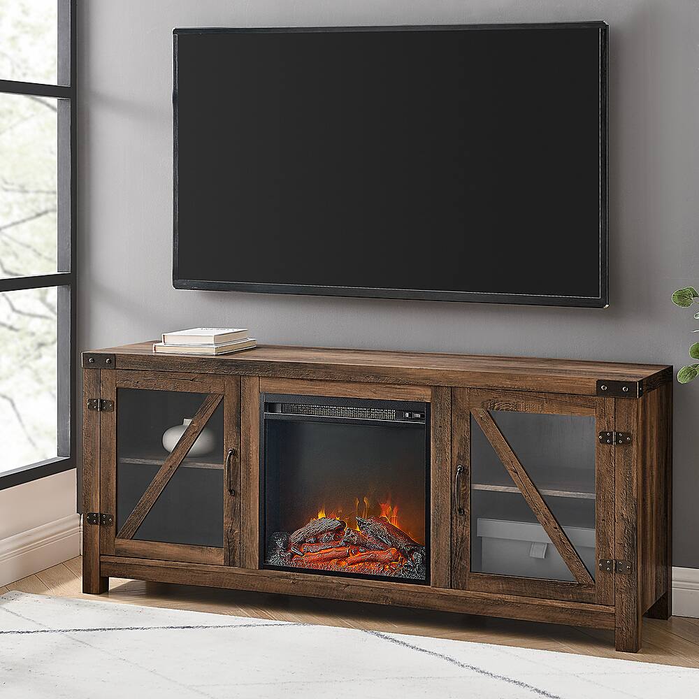 Alt View 16. Walker Edison - 58" Modern Farmhouse Glass Door Fireplace TV Stand for Most TVs up to 65" - Rustic Oak.