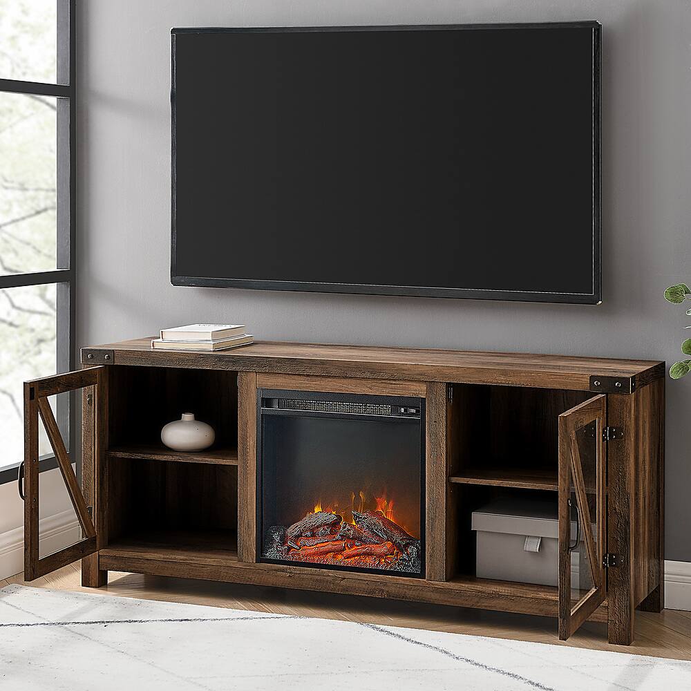 Alt View 17. Walker Edison - 58" Modern Farmhouse Glass Door Fireplace TV Stand for Most TVs up to 65" - Rustic Oak.