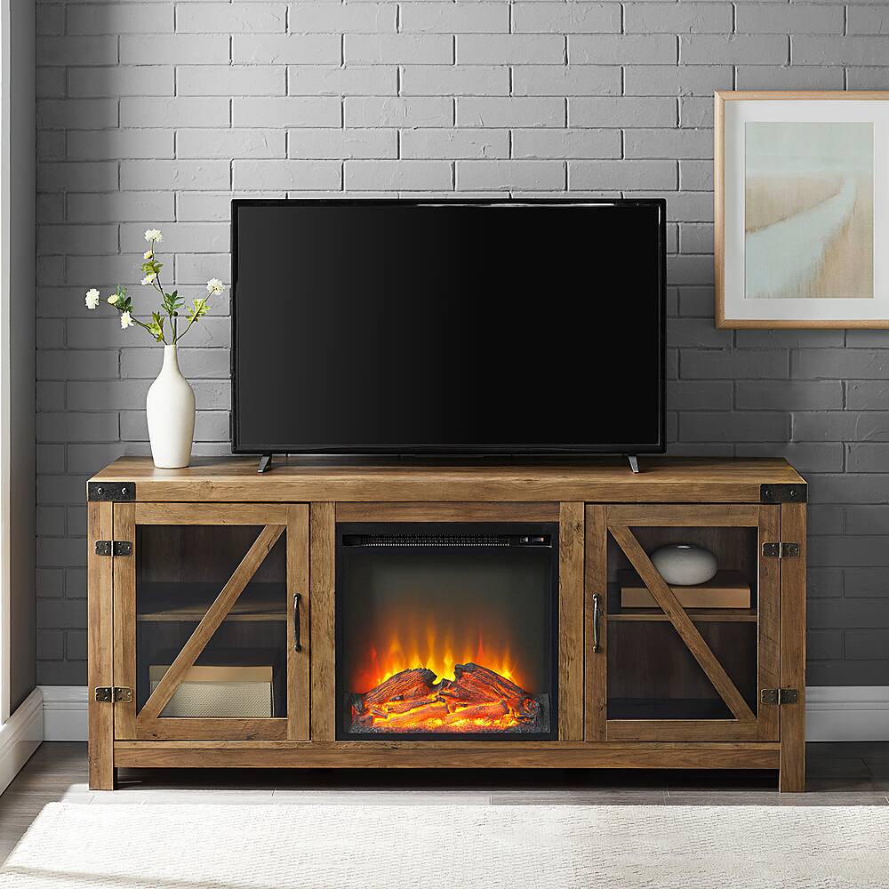Walker Edison Rustic Farmhouse Fireplace TV Stand for Most FlatPanel TV's up to 65