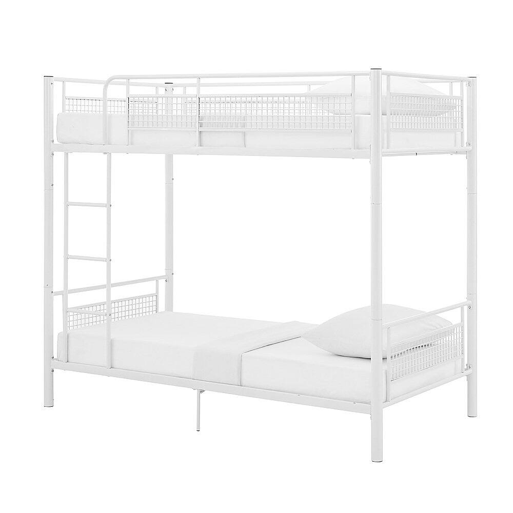 Angle View: Walker Edison - Mesh Back Twin Over Twin Metal Bunk Bed - White