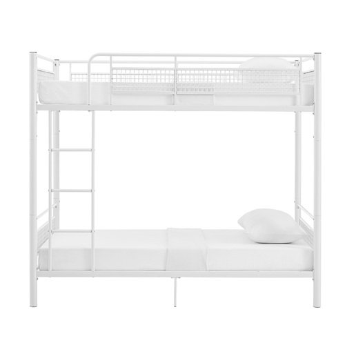 Walker Edison - Mesh Back Twin Over Twin Metal Bunk Bed - White