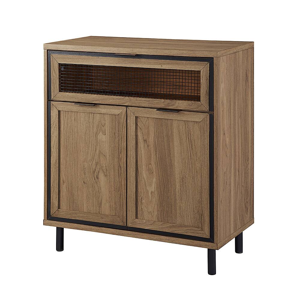 Angle View: Walker Edison - Modern Mesh Drop Door Accent Cabinet - English Oak