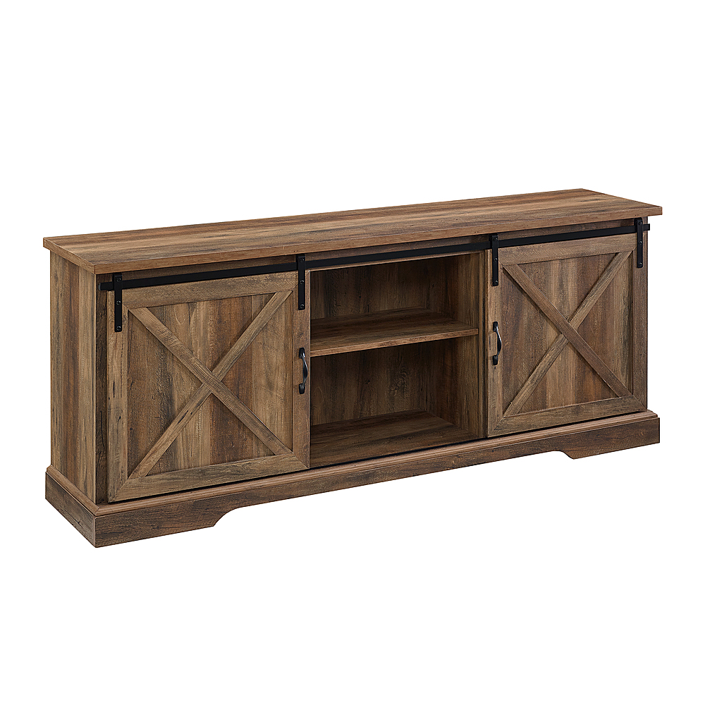 Angle View: Walker Edison - Rustic Farmhouse Sliding Door TV Stand for Most Flat-Panel TV's up to 78" - Rustic Oak