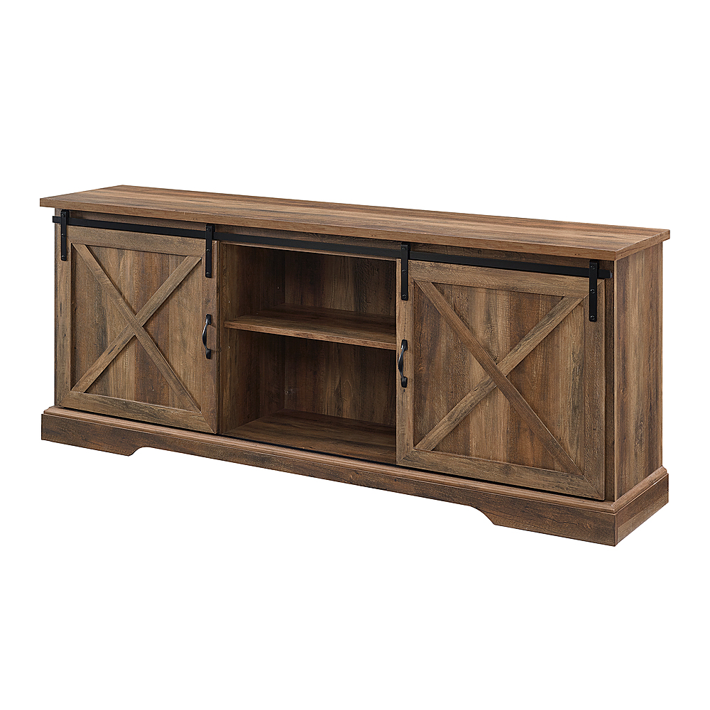 Left View: Walker Edison - Rustic Farmhouse Sliding Door TV Stand for Most Flat-Panel TV's up to 78" - Rustic Oak