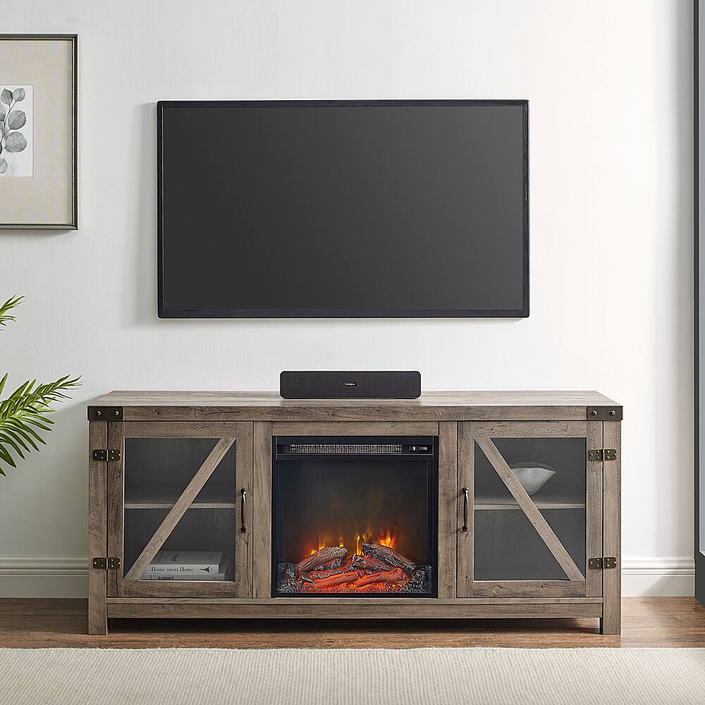 Best Buy: Walker Edison Modern Farmhouse Glass Door Fireplace Tv Stand 