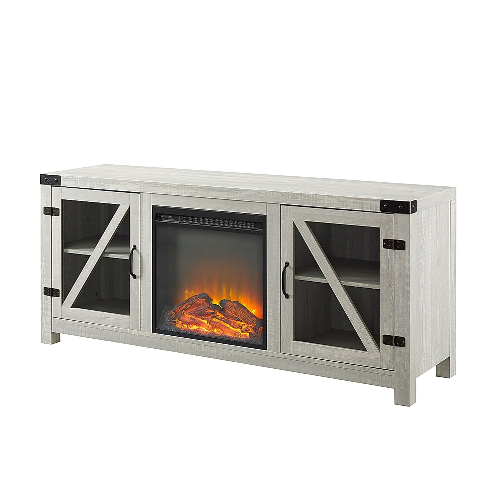 Angle View: Walker Edison - Modern Farmhouse Glass Door Fireplace TV Stand for Most TVs up to 65" - Stone Wash