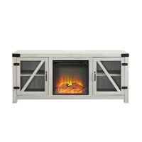 Walker Edison - Modern Farmhouse Glass Door Fireplace TV Stand for Most TVs up to 65" - Stone Wash - Front_Zoom