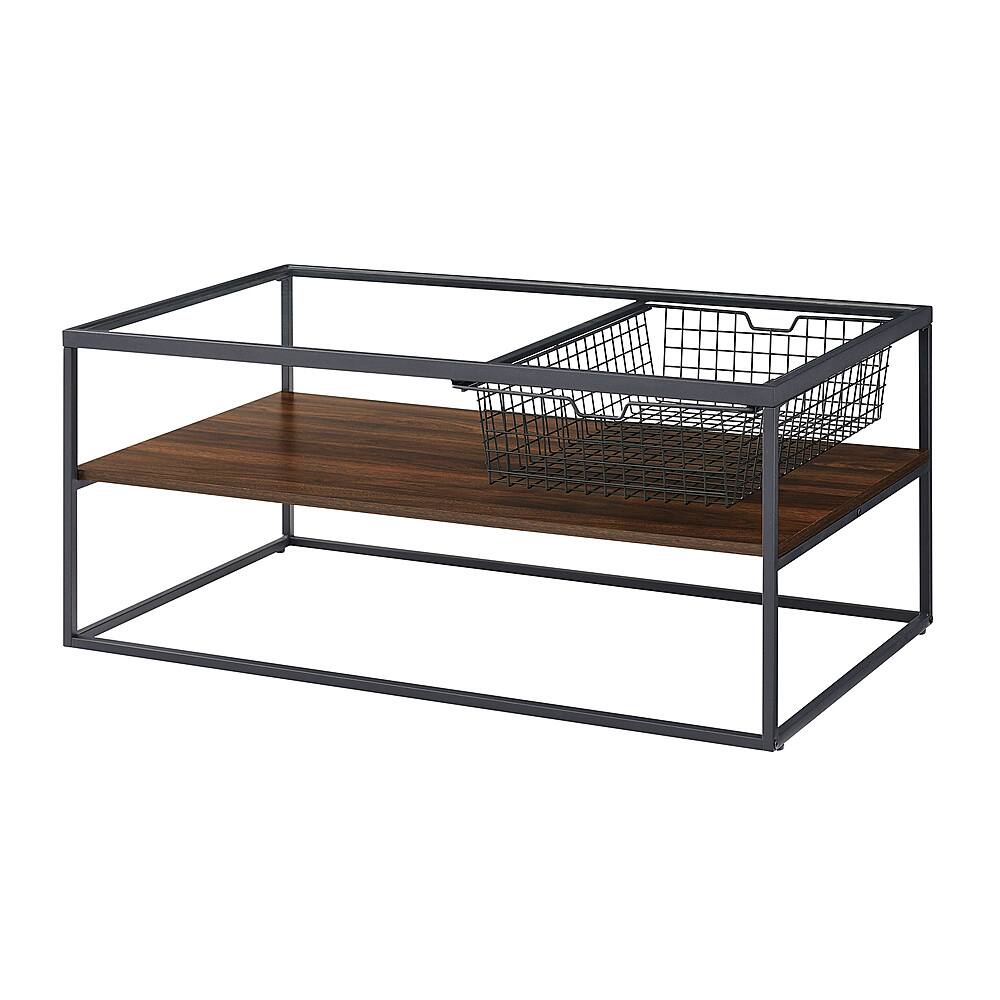 Angle View: Walker Edison - 42" Mesh Drawer Coffee Table - Dark Walnut