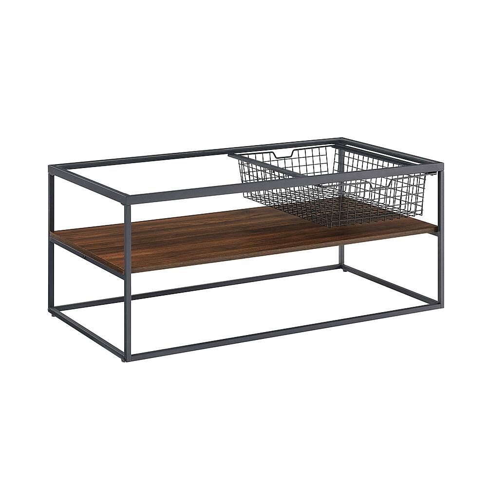 Left View: Walker Edison - 42" Mesh Drawer Coffee Table - Dark Walnut