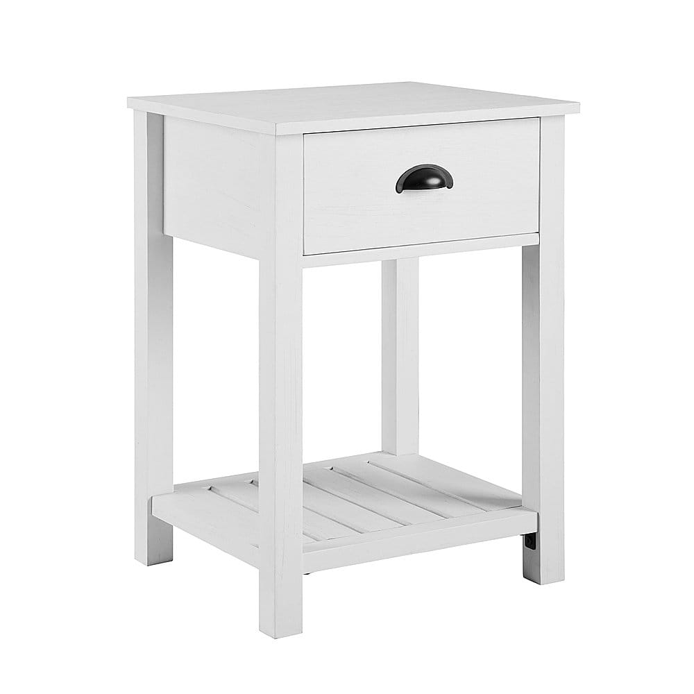 Left View: Walker Edison - 18" 1-Drawer Country Side Table - Brushed White