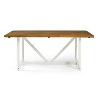 Walker Edison - 72" Farmhouse Trestle Solid Wood Dining Table - White - Front_Zoom