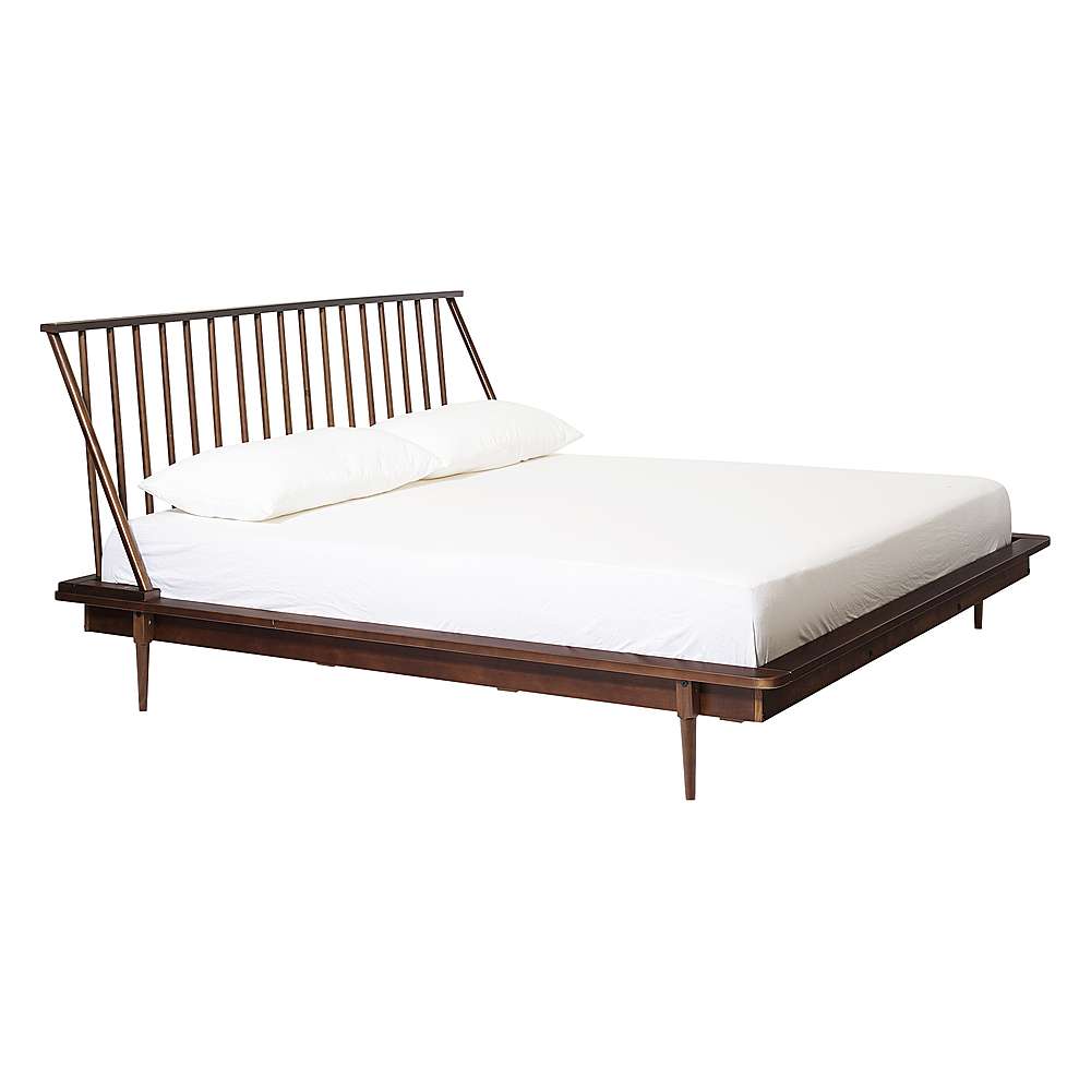 Left View: Walker Edison - King Mid Century Modern Solid Wood Spindle Bed Headboard