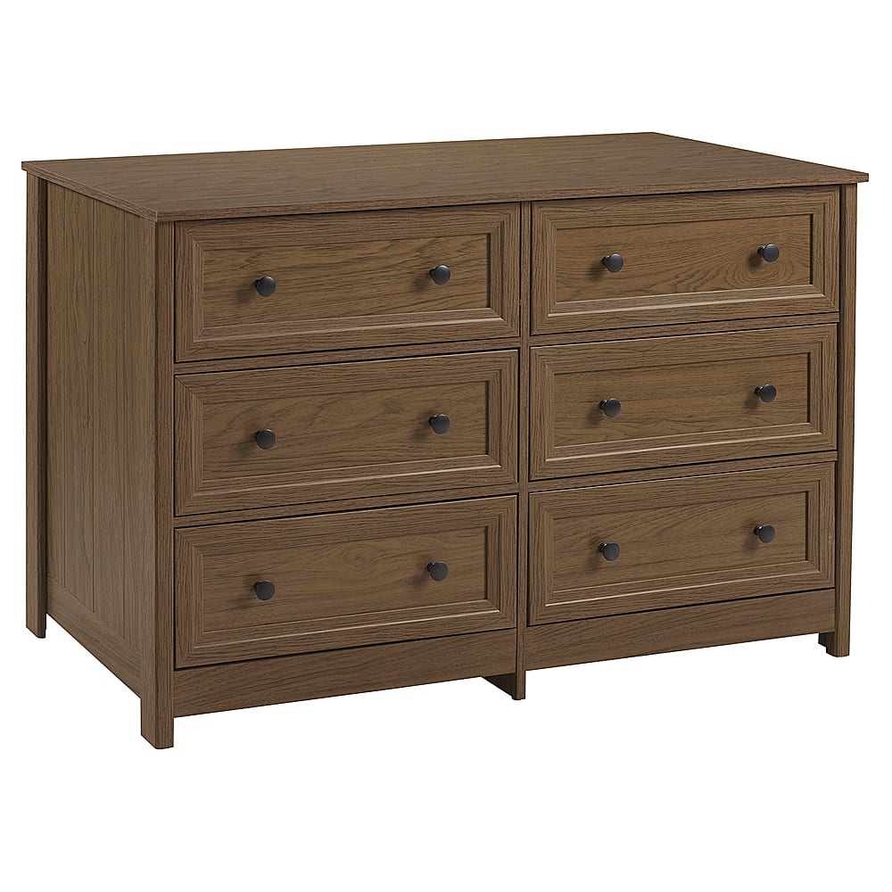 Left View: Walker Edison - 6 Drawer Groove Dresser Chest - Dark Walnut