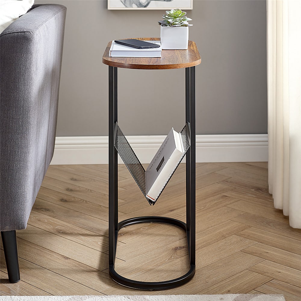 Best Buy Walker Edison 11" Oblong Side Table with Magazine Rack Dark