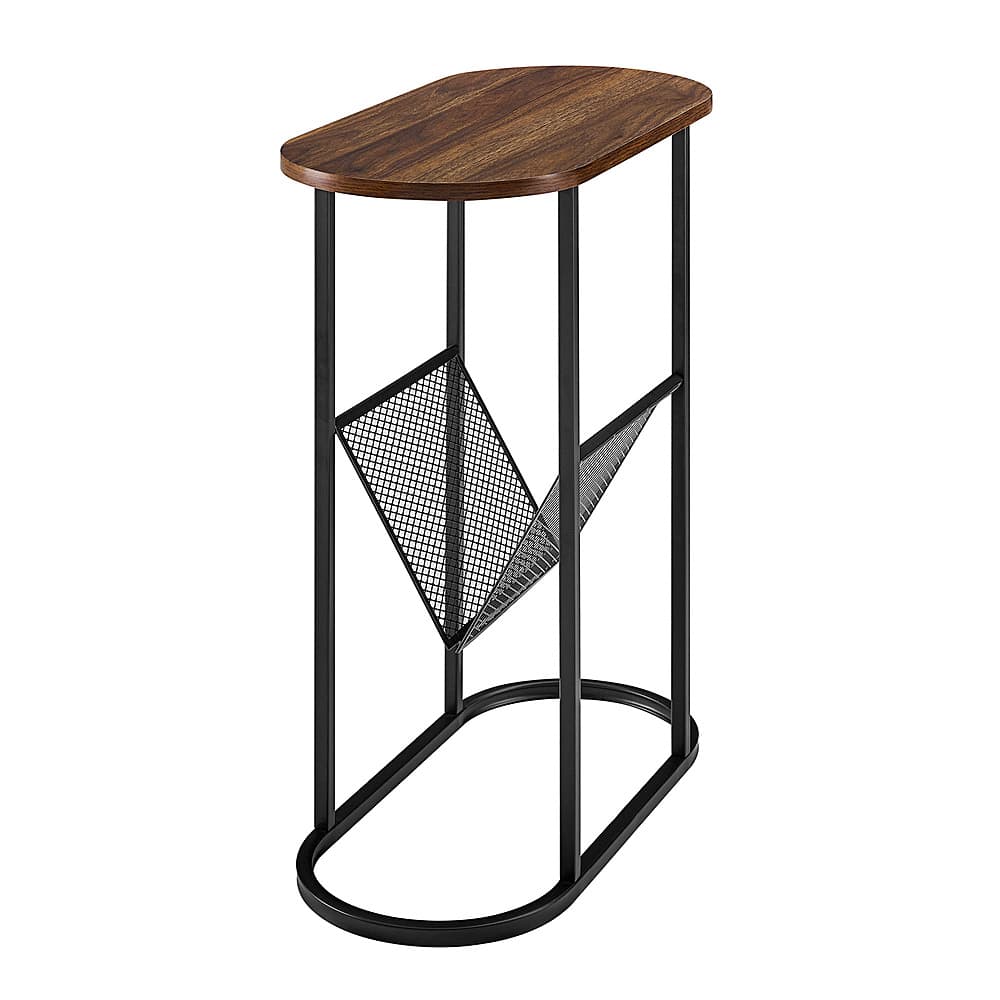 Left View: Walker Edison - 11" Oblong Side Table with Magazine Rack - Dark Walnut