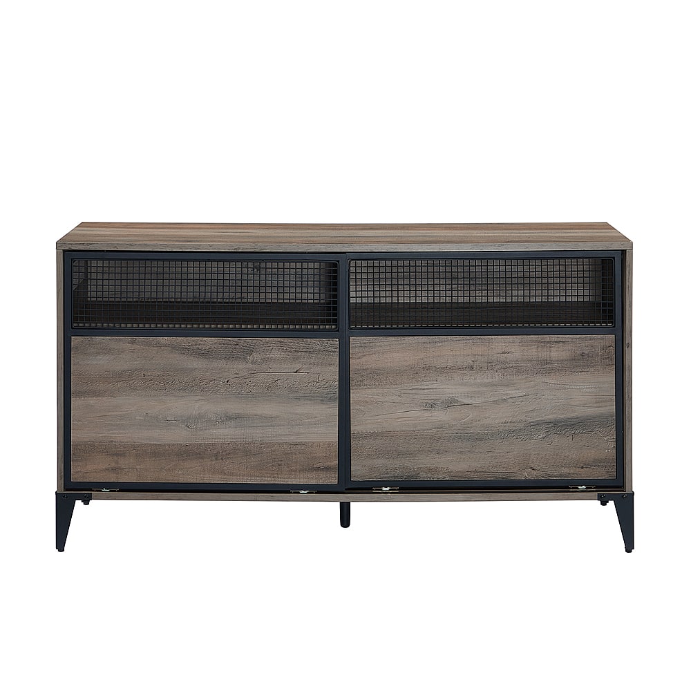 Front. Walker Edison - Industrial Rustic Sliding Door TV Stand for Most Flat-Panel TV's up to 60" - Grey Wash.