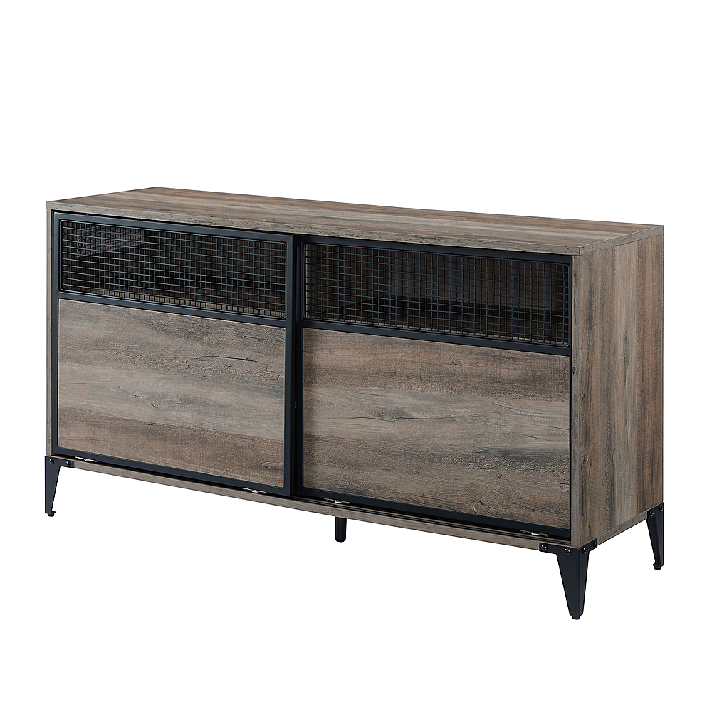 Left View: Walker Edison - Industrial Rustic Sliding Door TV Stand for Most Flat-Panel TV's up to 60" - Grey Wash